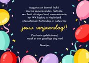 Verjaardagskaart jarig in augustus met ballonnen en foto 3