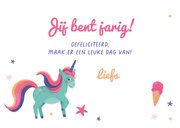 Verjaardagskaart kind unicorn eenhoorn sterretjes jarig 3
