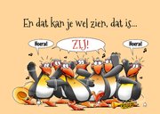 verjaardagskaart met 7 pinguïns die de jarige feliciteren 2