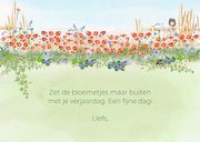 Verjaardagskaart met rode klaprozen en koeien 3