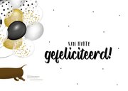 Verjaardagskaart teckel met grote bos ballonnen 2