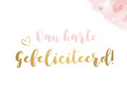 Verjaardagskaart vrouw - roze waterverf met gouden hartjes 2