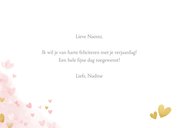 Verjaardagskaart vrouw - roze waterverf met gouden hartjes 3