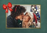 Vintage botanische kerstkaart met kersttakjes en strik 2