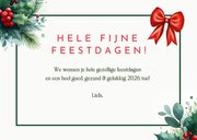 Vintage botanische kerstkaart met kersttakjes en strik 3