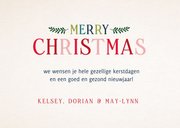 Vintage look kerstkaart met tekst Merry Christmas en takjes 3