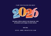 Vrolijke blauwe kerstkaart met gekleurd jaartal 3