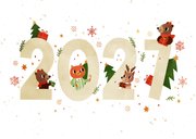 Vrolijke kerstkaart dieren met cadeautjes 2027 wit 2