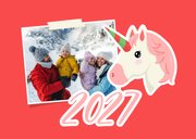 Vrolijke kerstkaart met emoji eenhoorn en foto 2