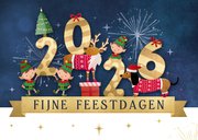 Vrolijke nieuwjaarskaart met lieve diertjes en 2026 2