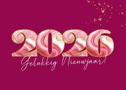 Vrolijke roze nieuwjaarskaart met gemarmerd jaartal 2