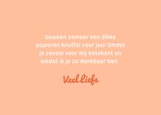 Wenskaartje een dikke knuffel in oranje met stippen 3