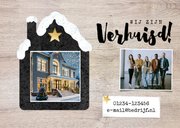 Zakelijke kerst- verhuiskaart met huisje sneeuw en logo 2