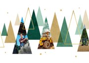 Zakelijke kerstkaart kerstbomen grafisch goud sterren groen 2