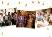 Zakelijke kerstkaart met gouden kerstboompjes en eigen foto 2