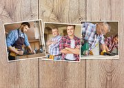 Zakelijke kerstkaart met hout, krijtbord, foto's en logo 2