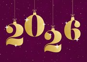Zakelijke kerstkaart paars gouden cijfers heelal sterren 2