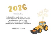 Zakelijke nieuwjaarskaart graafmachine bouw 2026 vuurwerk 3