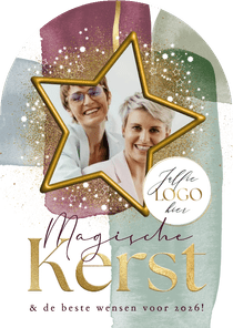 Boogvorm kerstkaart kleurrijk watercolor sterrenstof goud