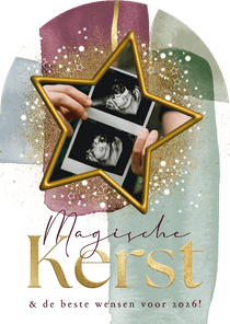 Boogvorm kerstkaart magische kerst sterren goud waterverf