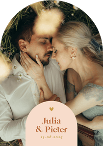 Fotokaart originele vorm oranje boog uitnodiging huwelijk