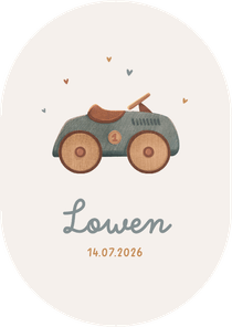 Geboortekaartje ovaal auto vintage retro speelgoed hout hip