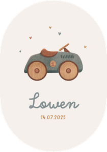 Geboortekaartje ovaal auto vintage retro speelgoed hout hip