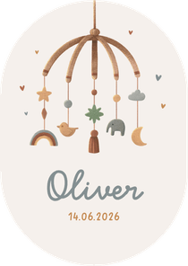 Geboortekaartje pilvorm vintage mobiel dieren regenboog