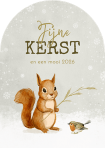 Kerstkaart lief schattig roodborstje eekhoorn sneeuw winter