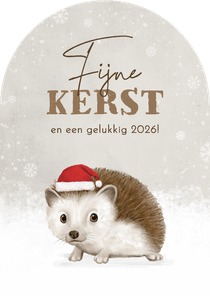 Kerstkaart schattig egeltje in de sneeuw kerstmuts