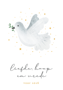 Kerstkaart vrede & hoop - met witte vredesduif met takje