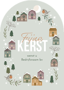 Kerstkaart zakelijk kersthuisjes in wintersfeer