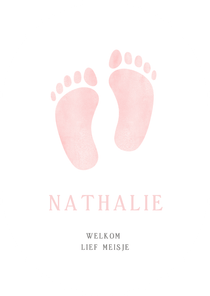 Klassiek lief geboortekaartje meisje met waterverf voetjes