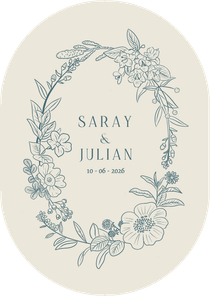 Klassieke ovale trouwkaart met bloemenkrans