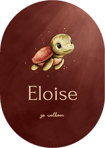 Lief roze ovaal geboortekaartje met een schildpadje