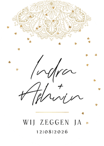 Mandala trouwkaart hartjesconfetti goud