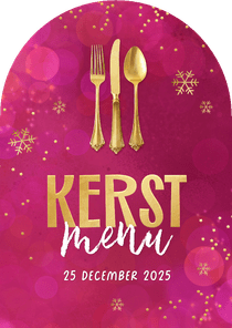 Menukaart boogkaart sprankelend kerstdiner sneeuw sterren