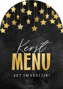 Menukaart boogvorm sterren goud krijtbord kerstdiner