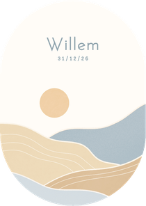 Modern geboortekaartje ovale vorm met landschap jongen