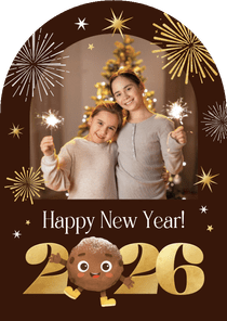 Nieuwjaarskaart boogkaart vuurwerk 2026 foto oliebol