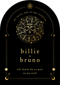 Originele trouwkaart astrologie boogvorm zon met goudfolie