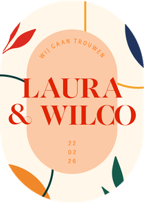 Ovale trouwkaart kunstig met abstracte vormen