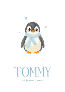 Schattig wit geboortekaartje met pinguin boogvorm