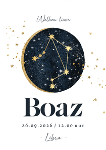 Stijlvol geboortekaartje astrologie weegschaal sterren maan