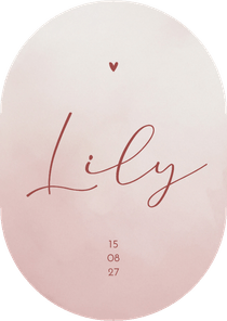 Stijlvol geboortekaartje waterverf ovaal roze