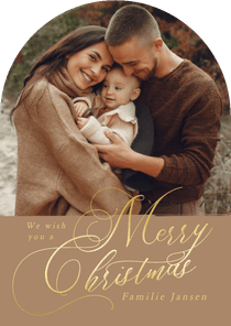 Stijlvolle beige fotokaarten kerst met goud in boogvorm