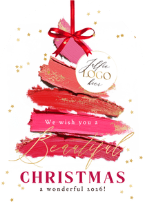 Stijlvolle kerstkaart zakelijk lipstick kerstboom goud ster