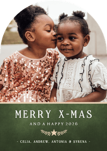 Stijlvolle klassieke groene kerstkaart boogvorm met foto