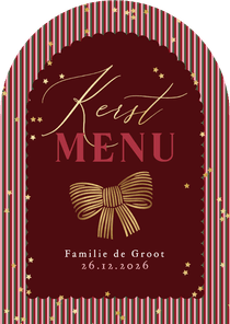 Stijlvolle menukaart kerst strik sterren goud boog
