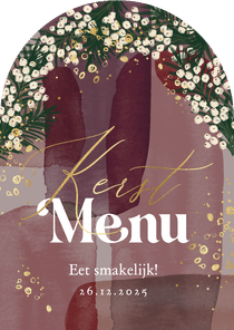 Stijlvolle menukaart watercolor kersttakken bubbels goud